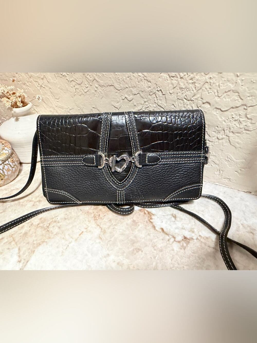 Brighton wallet on a strap crossbody purse black croc